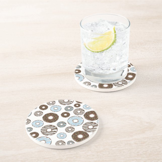 Pattern Of Donuts, Blue Donuts, Brown Donuts Coaster (Side)
