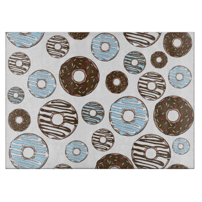 Pattern Of Donuts, Blue Donuts, Brown Donuts Cutting Board (Front)