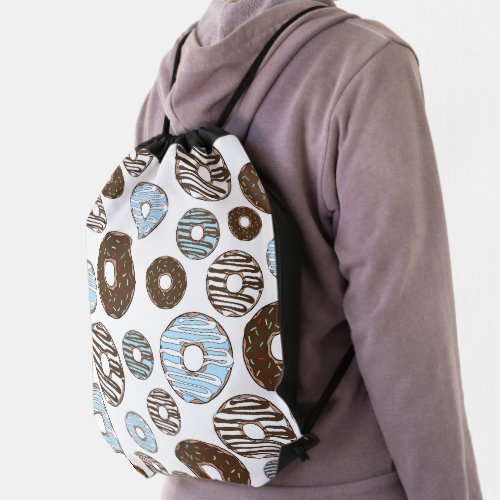 Pattern Of Donuts Blue Donuts Brown Donuts Drawstring Bag