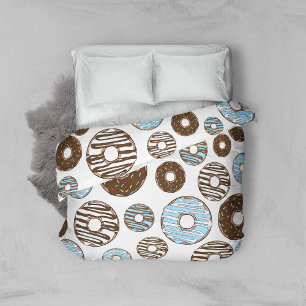 Pattern Of Donuts, Blue Donuts, Brown Donuts Duvet Cover