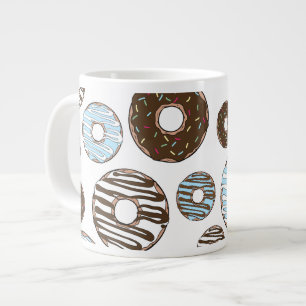 Pattern Of Donuts, Blue Donuts, Brown Donuts Giant Coffee Mug
