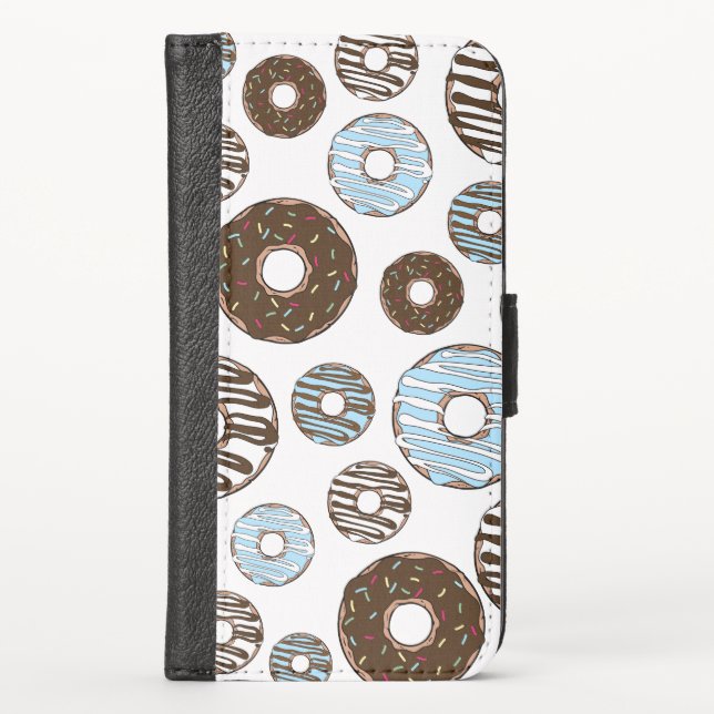 Pattern Of Donuts, Blue Donuts, Brown Donuts iPhone Wallet Case (Front)