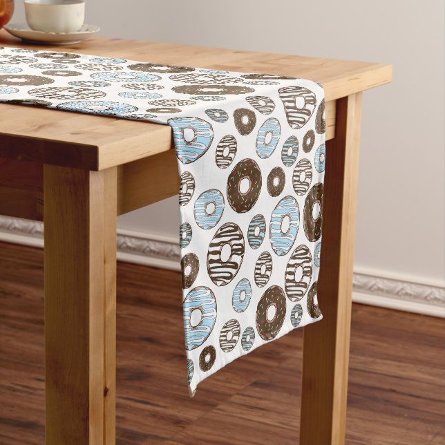 Pattern Of Donuts, Blue Donuts, Brown Donuts Medium Table Runner (In Situ)