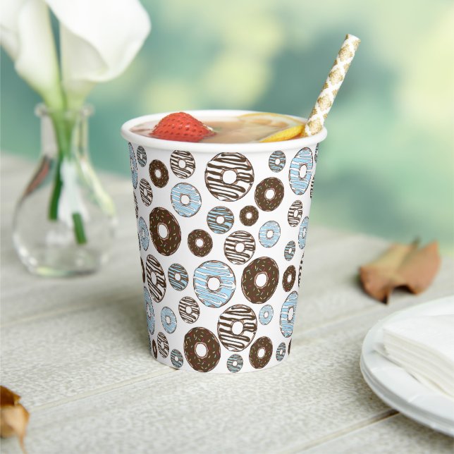 Pattern Of Donuts, Blue Donuts, Brown Donuts Paper Cups (Insitu)