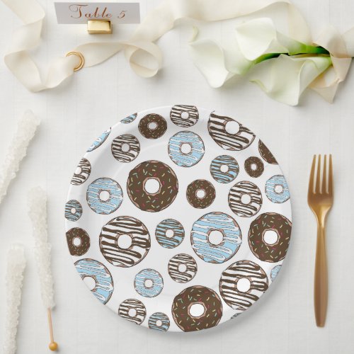 Pattern Of Donuts Blue Donuts Brown Donuts Paper Plates