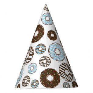 Pattern Of Donuts, Blue Donuts, Brown Donuts Party Hat