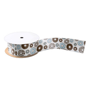 Pattern Of Donuts, Blue Donuts, Brown Donuts Satin Ribbon