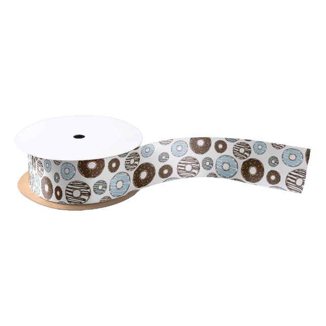Pattern Of Donuts, Blue Donuts, Brown Donuts Satin Ribbon (Spool)