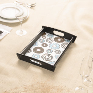 Pattern Of Donuts, Blue Donuts, Brown Donuts Serving Tray