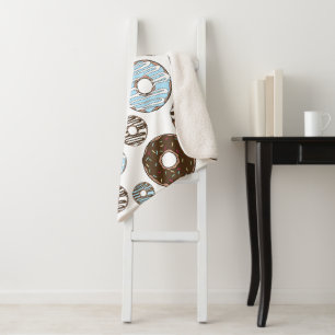 Pattern Of Donuts, Blue Donuts, Brown Donuts Sherpa Blanket