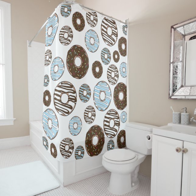 Pattern Of Donuts, Blue Donuts, Brown Donuts Shower Curtain (In Situ)
