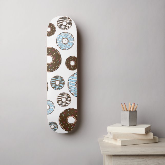 Pattern Of Donuts, Blue Donuts, Brown Donuts Skateboard (Wall Art)