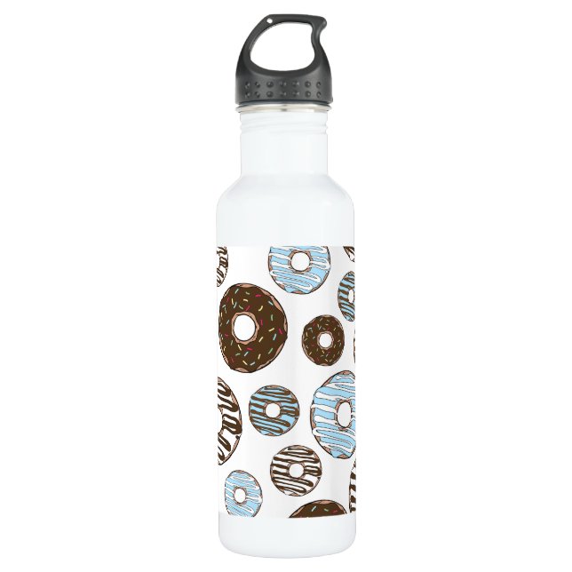 Pattern Of Donuts, Blue Donuts, Brown Donuts Stainless Steel Water Bottle (Front)