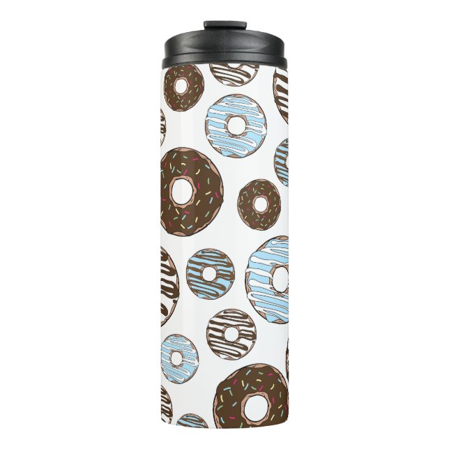 Pattern Of Donuts, Blue Donuts, Brown Donuts Thermal Tumbler (Front)