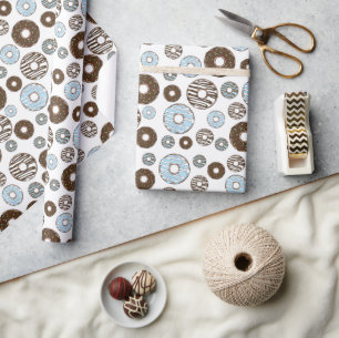Pattern Of Donuts, Blue Donuts, Brown Donuts Wrapping Paper