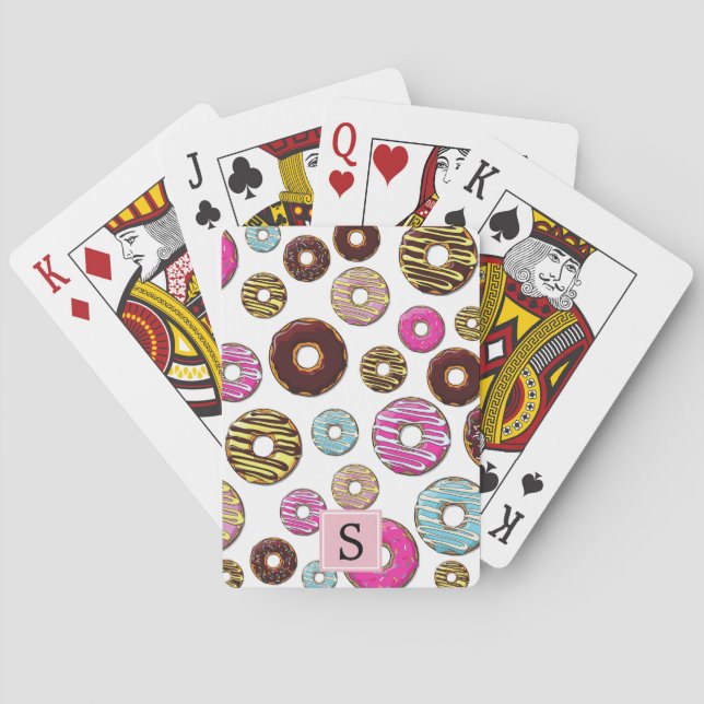 Pattern Of Donuts, Colorful Donuts, Monogram Poker Cards (Back)