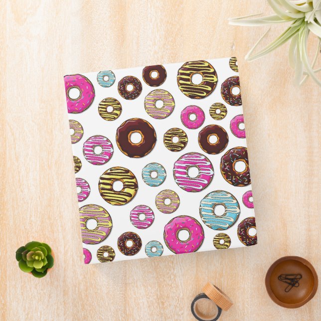 Pattern Of Donuts, Colorful Donuts, Sprinkles 3 Ring Binder (In Situ)