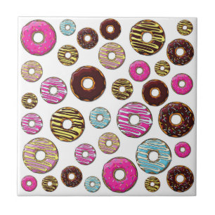 Pattern Of Donuts, Colorful Donuts, Sprinkles Ceramic Tile