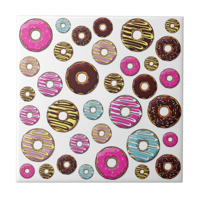 Pattern Of Donuts, Colorful Donuts, Sprinkles Ceramic Tile (Front)