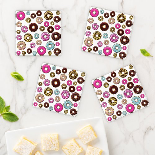 Pattern Of Donuts Colorful Donuts Sprinkles Coaster Set