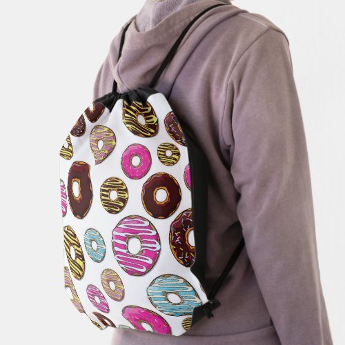 Pattern Of Donuts Colorful Donuts Sprinkles Drawstring Bag