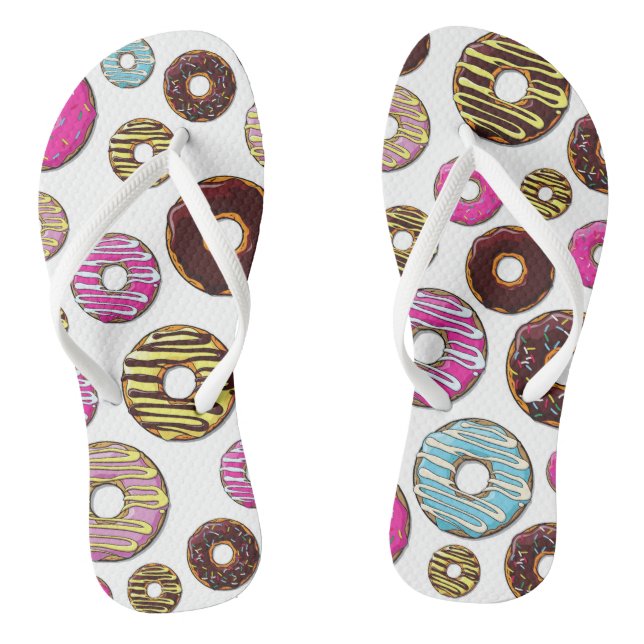Pattern Of Donuts, Colorful Donuts, Sprinkles Flip Flops (Footbed)