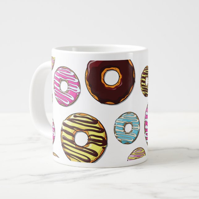 Pattern Of Donuts, Colorful Donuts, Sprinkles Giant Coffee Mug (Front Left)