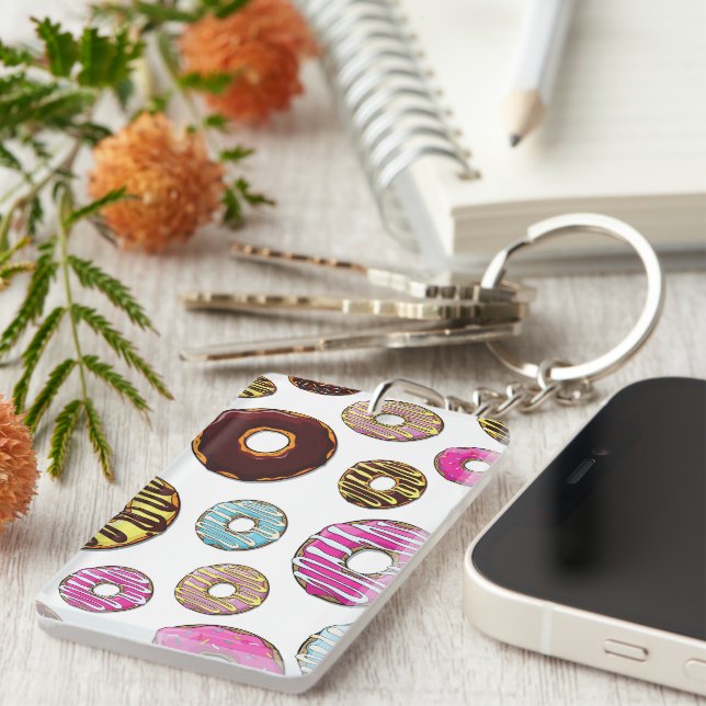 Pattern Of Donuts, Colorful Donuts, Sprinkles Keychain (Front Right)
