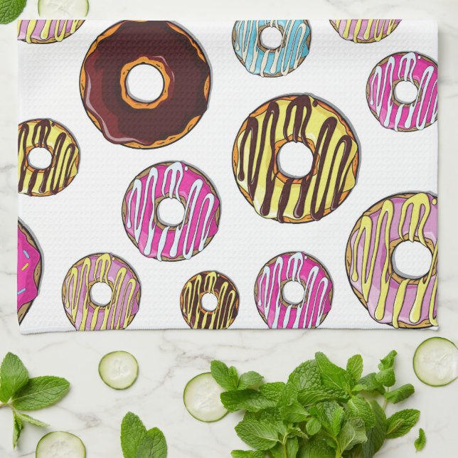 Pattern Of Donuts, Colorful Donuts, Sprinkles Kitchen Towel (Folded)