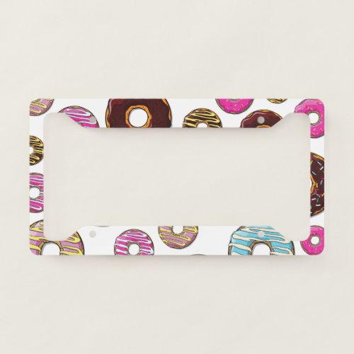 Pattern Of Donuts Colorful Donuts Sprinkles License Plate Frame