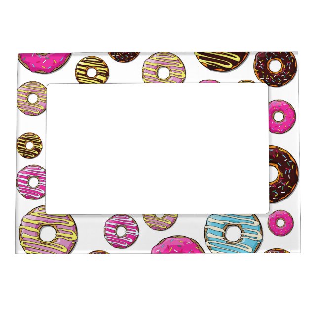 Pattern Of Donuts, Colorful Donuts, Sprinkles Magnetic Frame (Front)