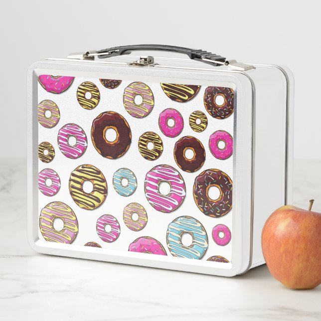 Pattern Of Donuts, Colorful Donuts, Sprinkles Metal Lunch Box (In Situ)