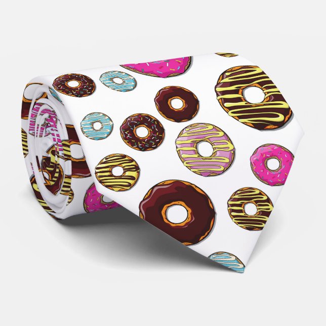 Pattern Of Donuts, Colorful Donuts, Sprinkles Neck Tie (Rolled)
