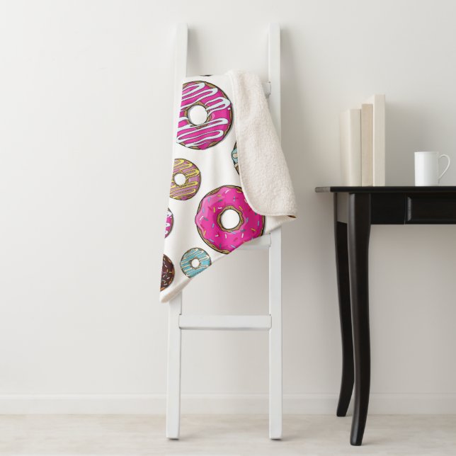 Pattern Of Donuts, Colorful Donuts, Sprinkles Sherpa Blanket (In Situ)