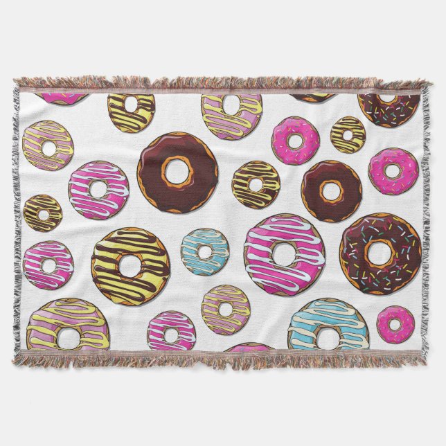 Pattern Of Donuts, Colorful Donuts, Sprinkles Throw Blanket (Front)