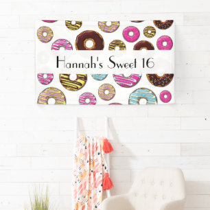 Pattern Of Donuts, Colorful Donuts, Sweet 16 Banner