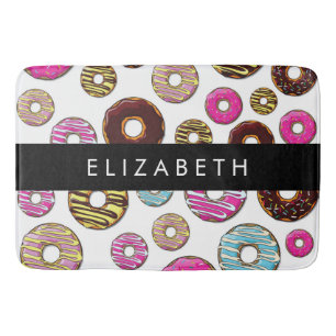 Pattern Of Donuts, Colorful Donuts, Your Name Bath Mat