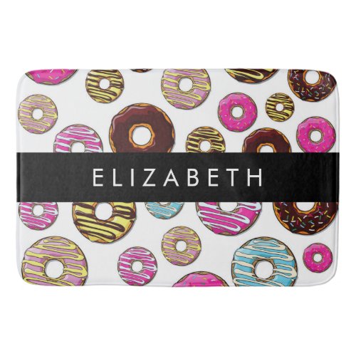 Pattern Of Donuts Colorful Donuts Your Name Bath Mat