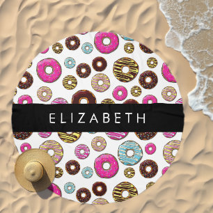 Pattern Of Donuts, Colorful Donuts, Your Name Beach Towel