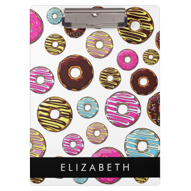 Pattern Of Donuts, Colorful Donuts, Your Name Clipboard (Front)