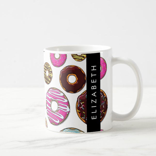 Pattern Of Donuts, Colorful Donuts, Your Name Coffee Mug (Right)