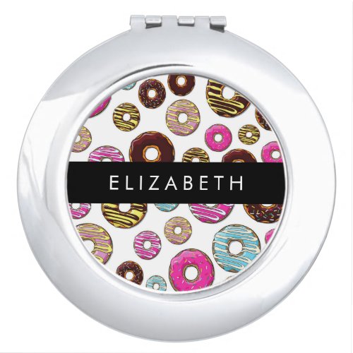 Pattern Of Donuts Colorful Donuts Your Name Compact Mirror