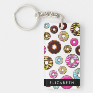 Pattern Of Donuts, Colorful Donuts, Your Name Keychain