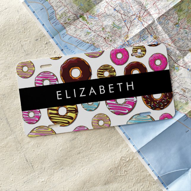 Pattern Of Donuts, Colorful Donuts, Your Name License Plate (In Situ)