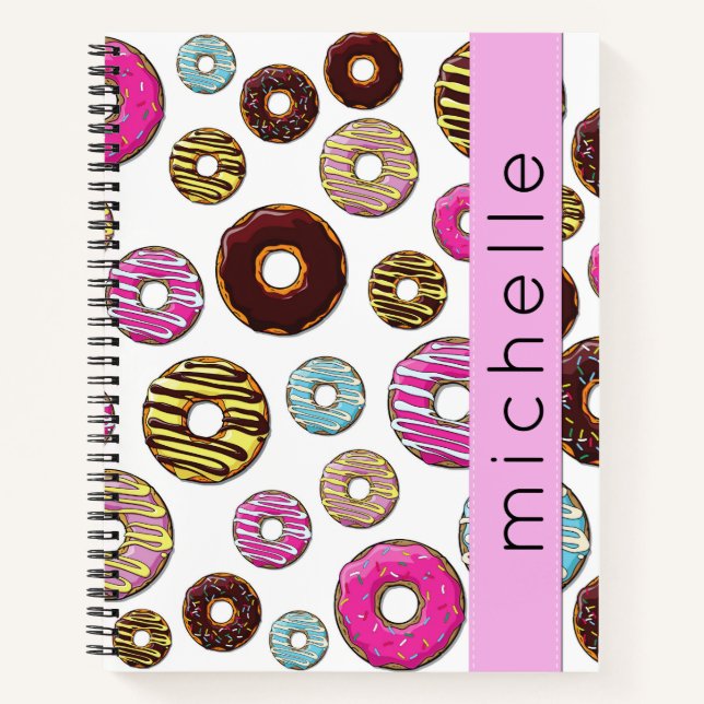 Pattern Of Donuts, Colorful Donuts, Your Name Notebook (Front)