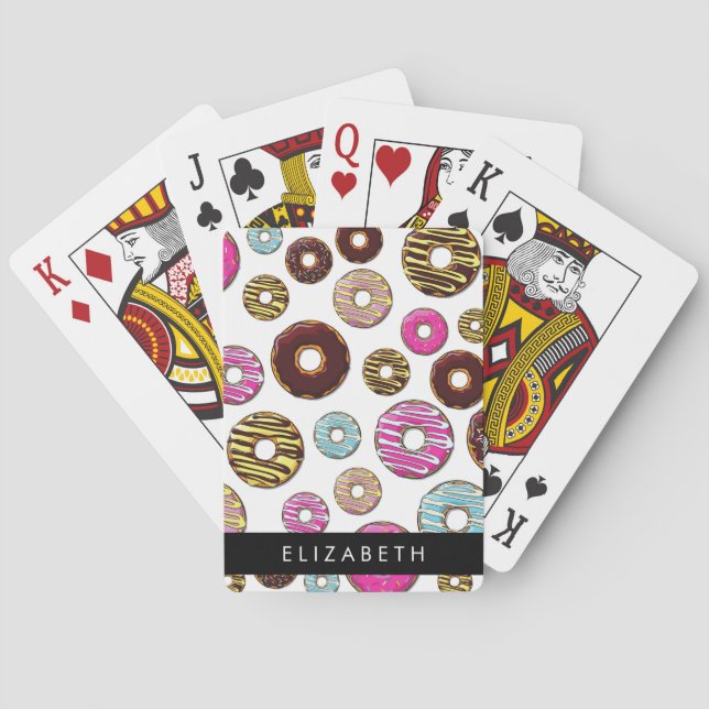 Pattern Of Donuts, Colorful Donuts, Your Name Poker Cards (Back)