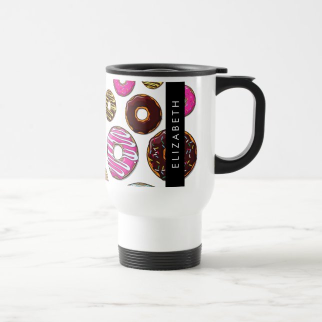 Pattern Of Donuts, Colorful Donuts, Your Name Travel Mug (Right)