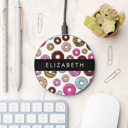 Pattern Of Donuts Colorful Donuts Your Name Wireless Charger