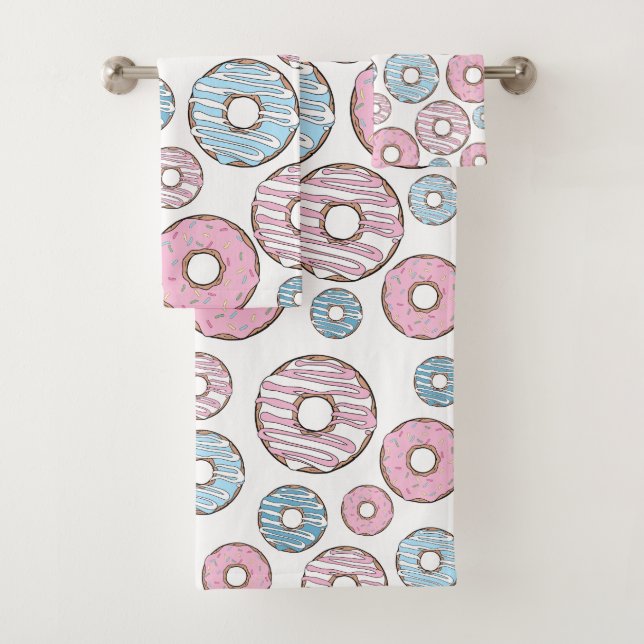 Pattern Of Donuts, Pink Donuts, Blue Donuts Bath Towel Set (Insitu)