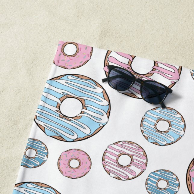 Pattern Of Donuts, Pink Donuts, Blue Donuts Beach Towel (In Situ)